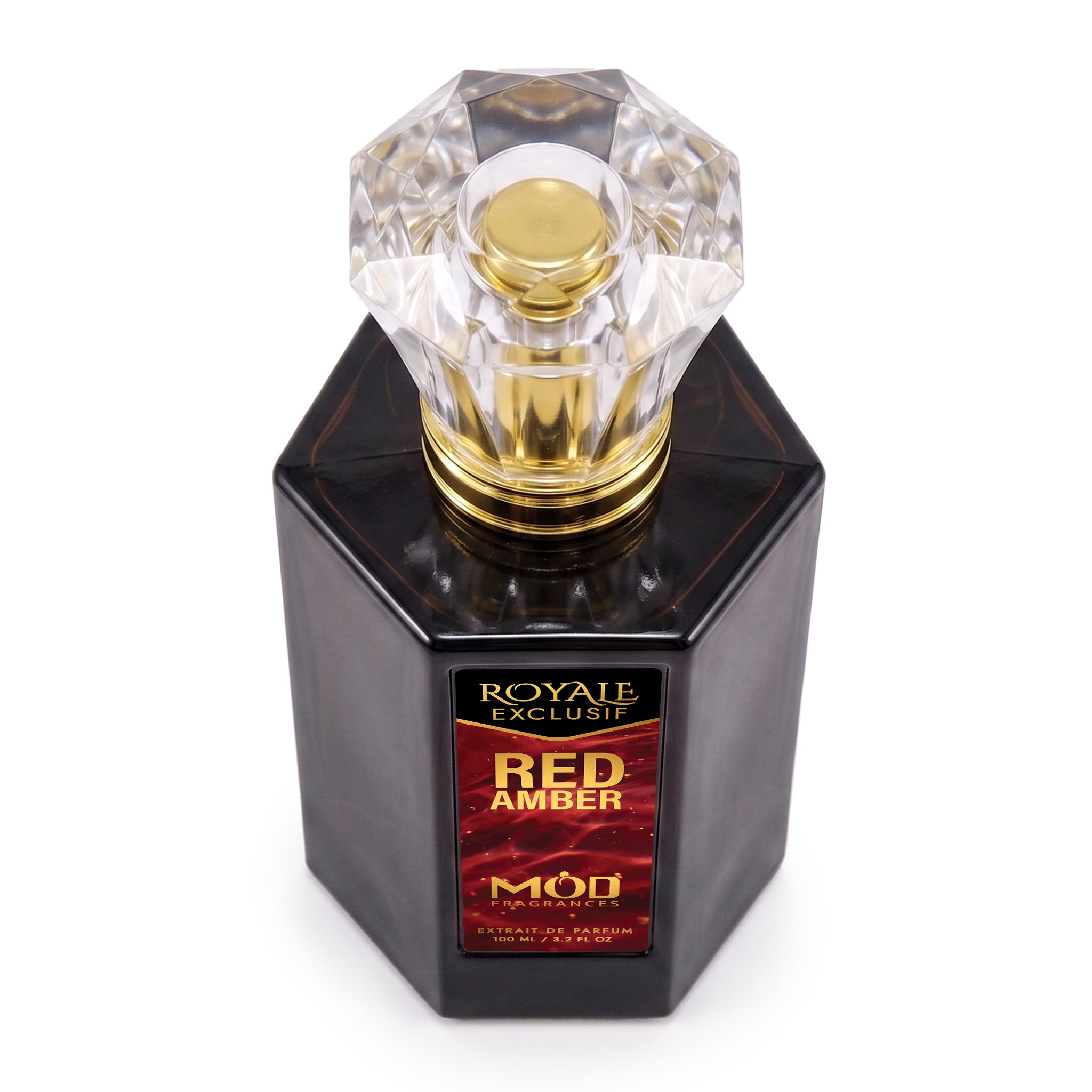 Royale Exclusif Red Amber by MOD fragrance, 100ml luxury black bottle  on white background