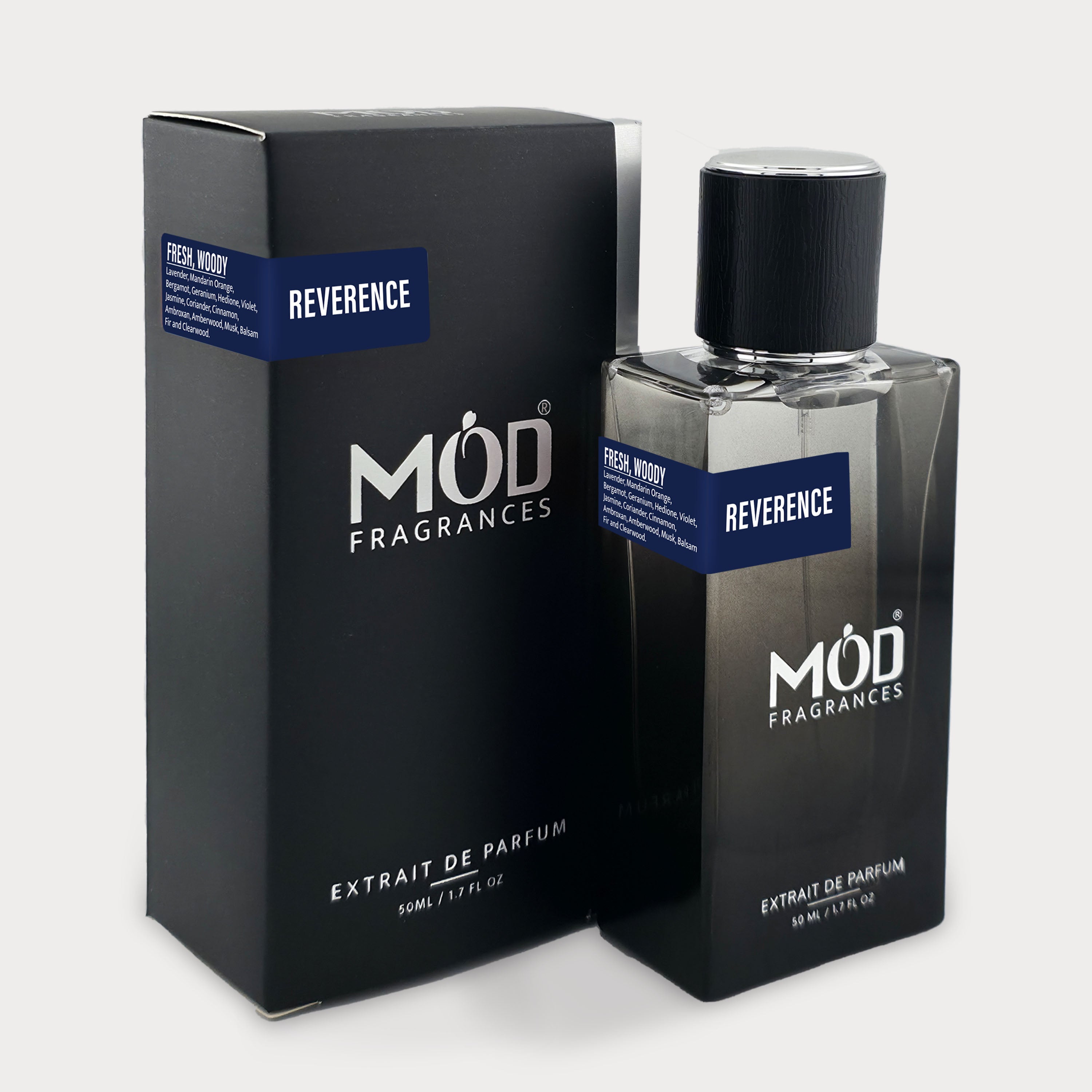 Inspired by Percival - Perfume Dupe Möd Fragrances Reverence perfume bottle and packaging on a white background