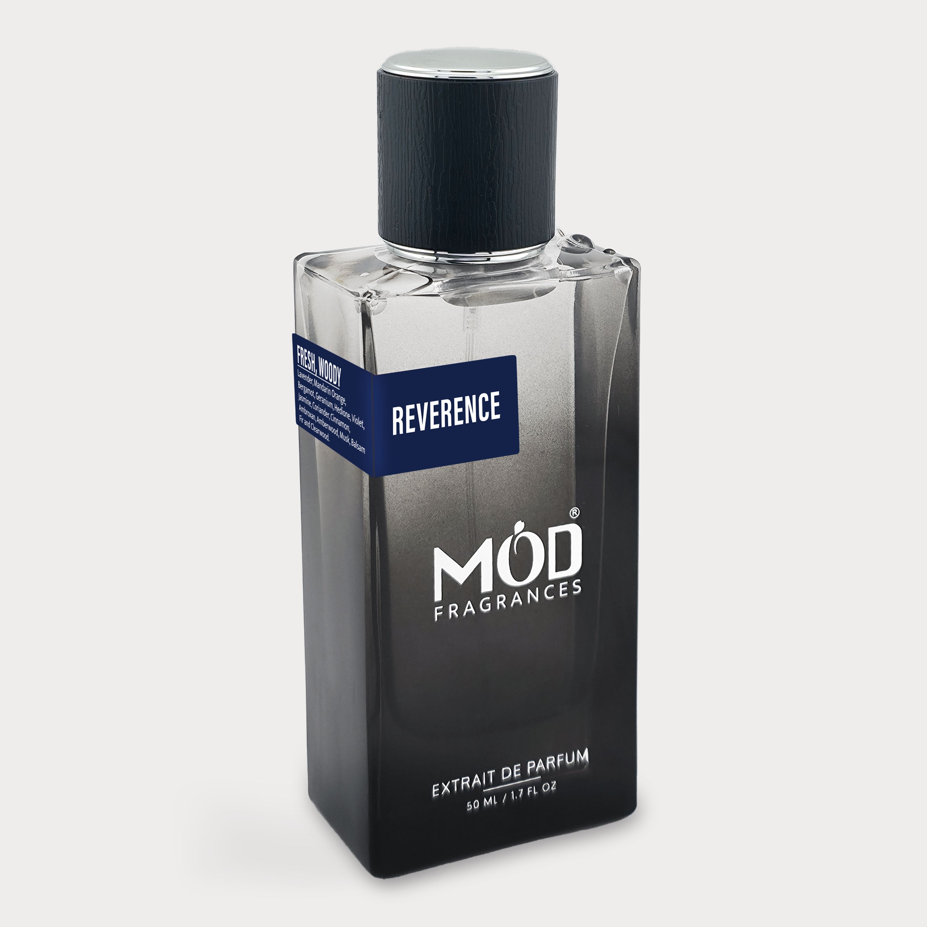 Inspired by Percival - Perfume Dupe Perfume bottle labeled 'Reverence' by 'MOD Fragrances' on a light gray background