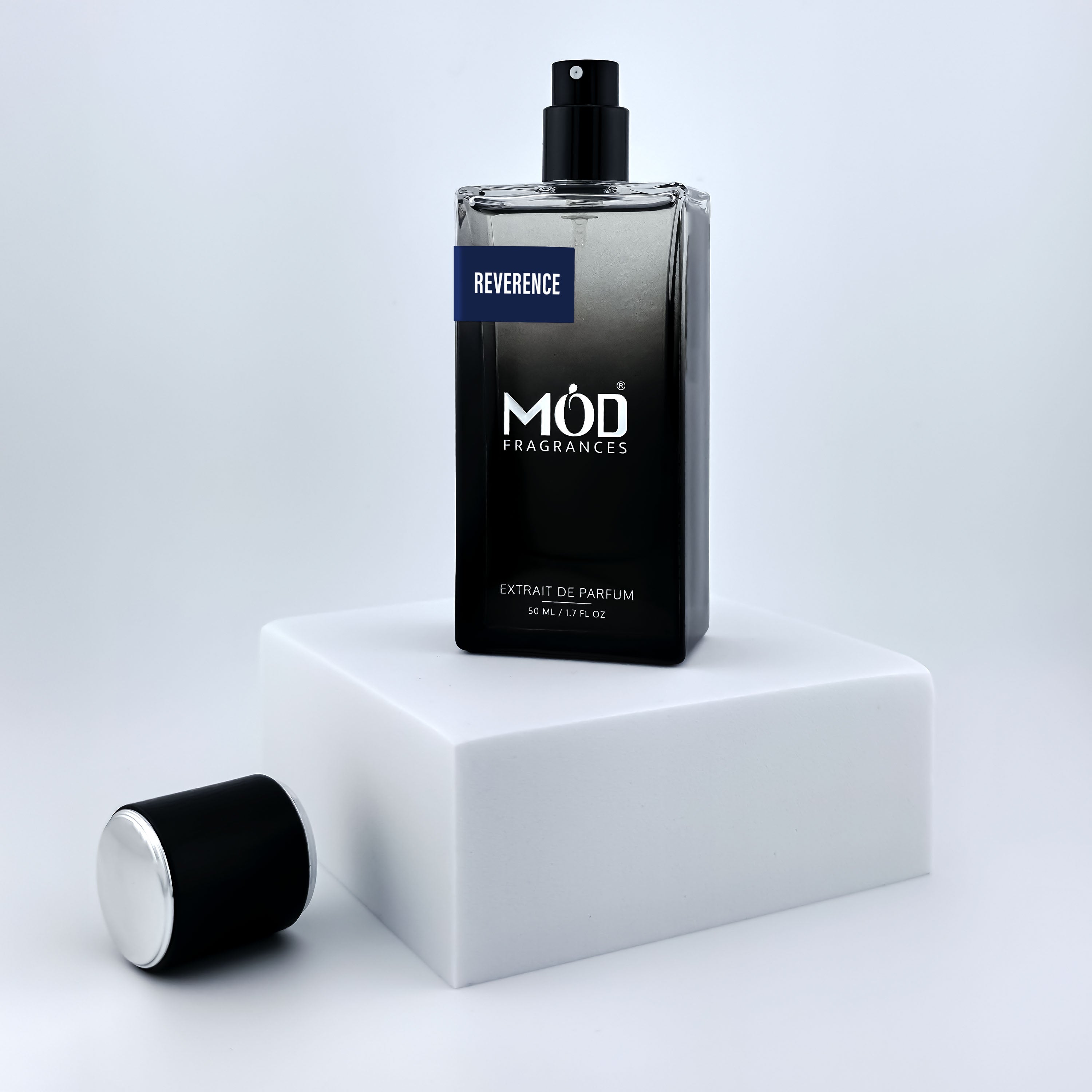 Inspired by Percival - Perfume Dupe Perfume bottle labeled 'Möd Fragrances' on a white platform with a light gray background