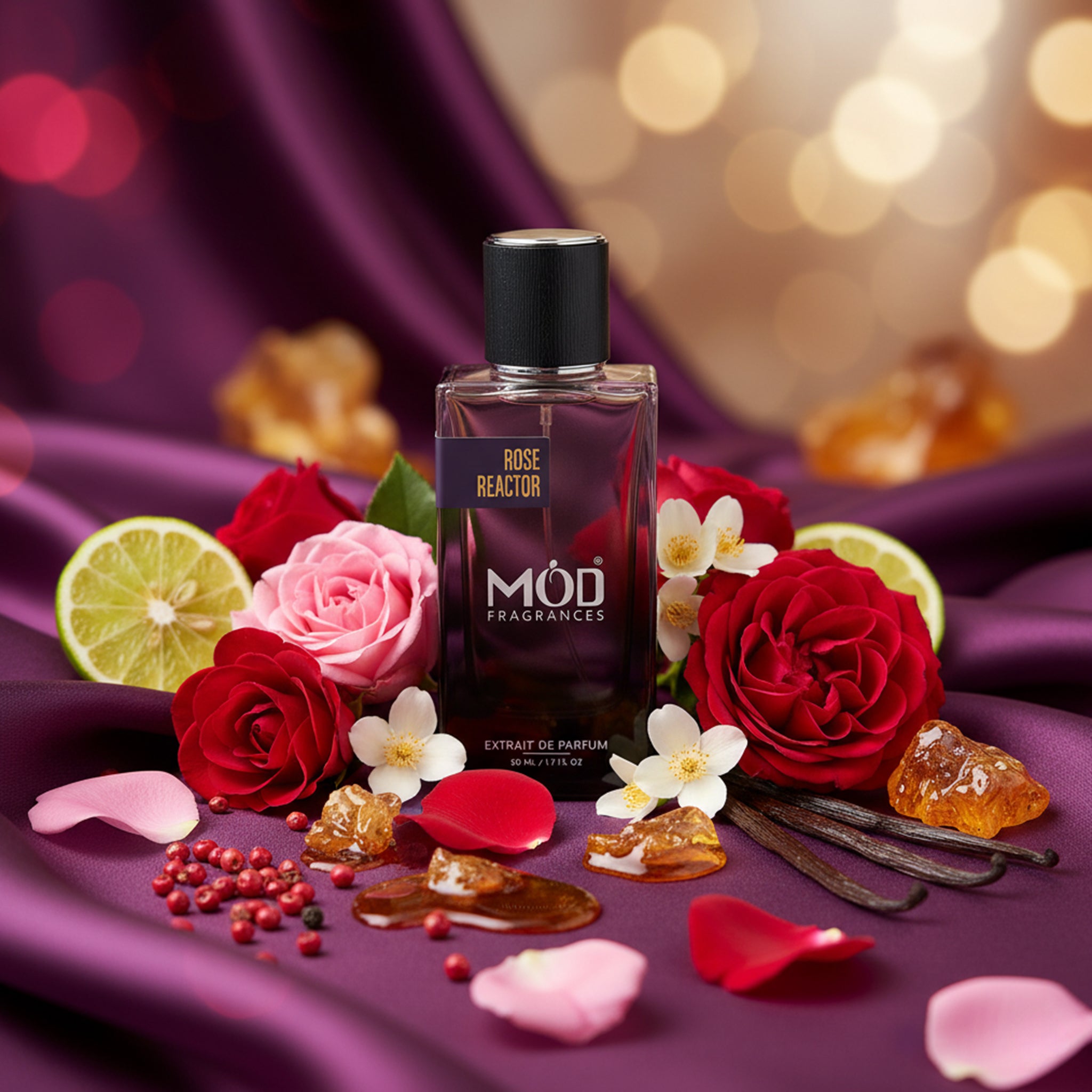 Inspired by Atomic Rose Perfume Dupe. Rose Reactor by Mod Fragrances. Black Color Perfume bottle
