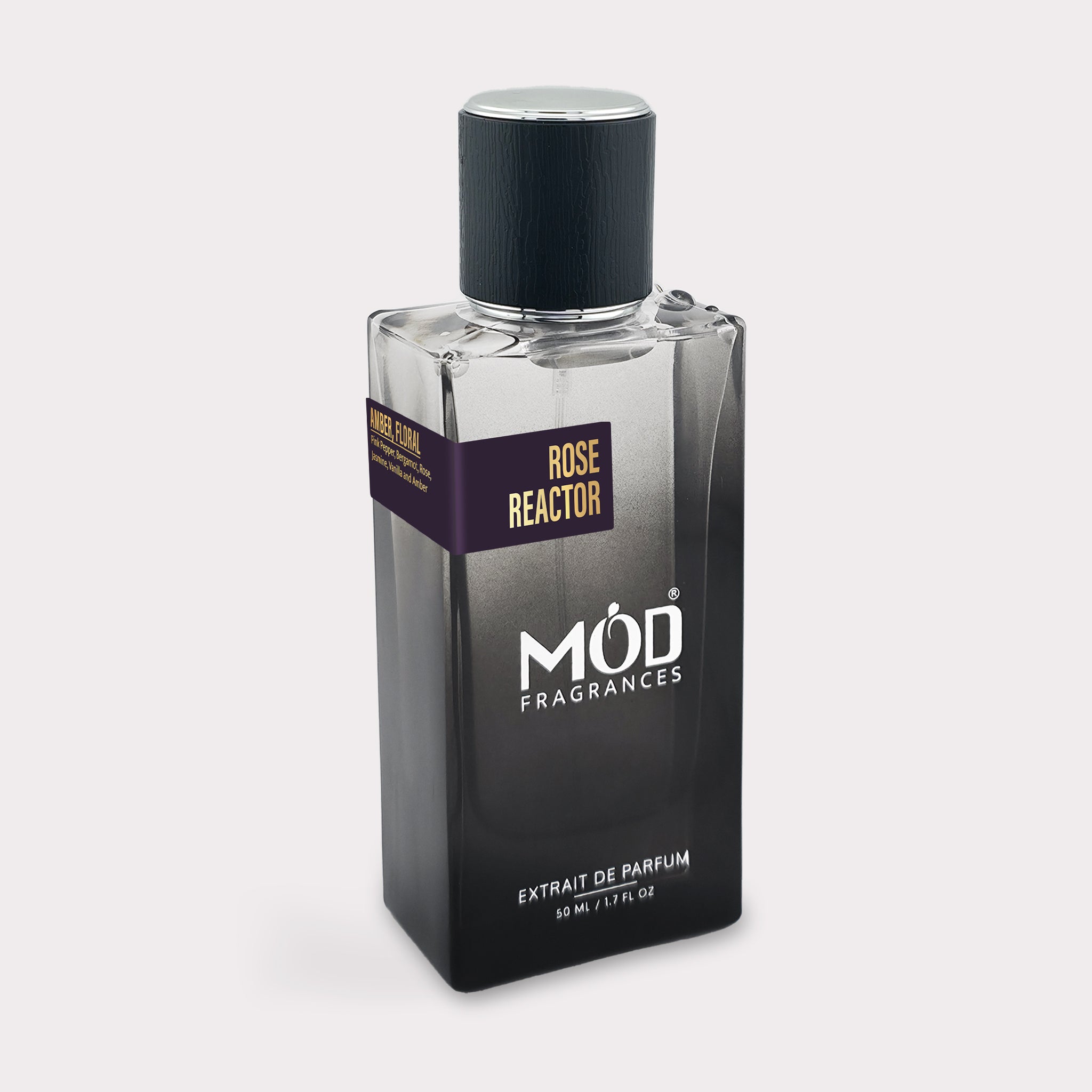 Inspired by Atomic Rose Perfume Dupe. Rose Reactor by Mod Fragrances. Black Color Perfume bottle