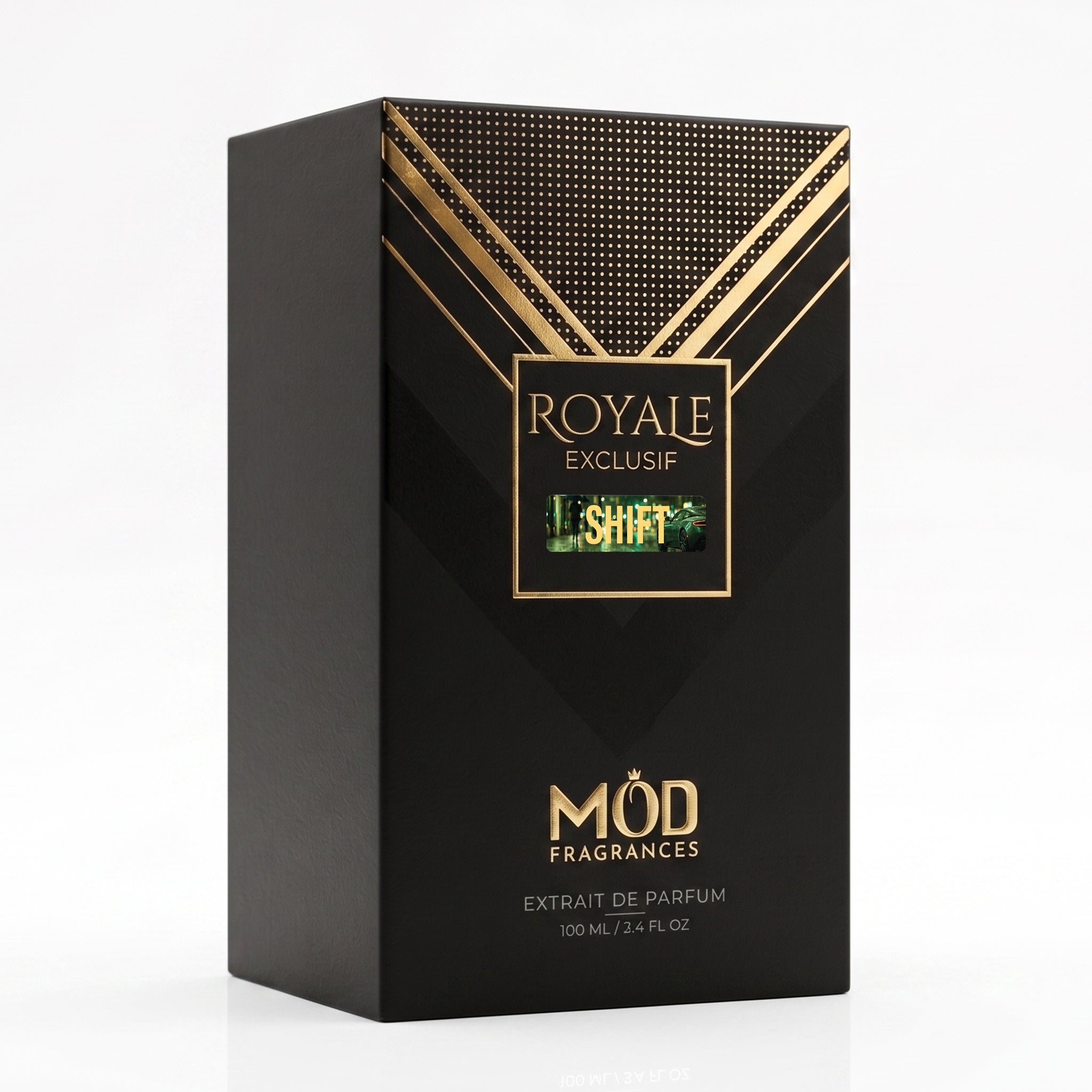 Royale Exclusif Shift by MOD fragrances, 100ml luxury black box on white background