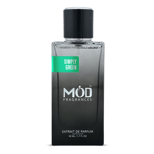 Inspired by Greenley Black perfume bottle with 'Simply Green' label on a white background