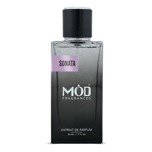Perfume bottle labeled 'SONATA' by 'MÓD Fragrances' on a white background