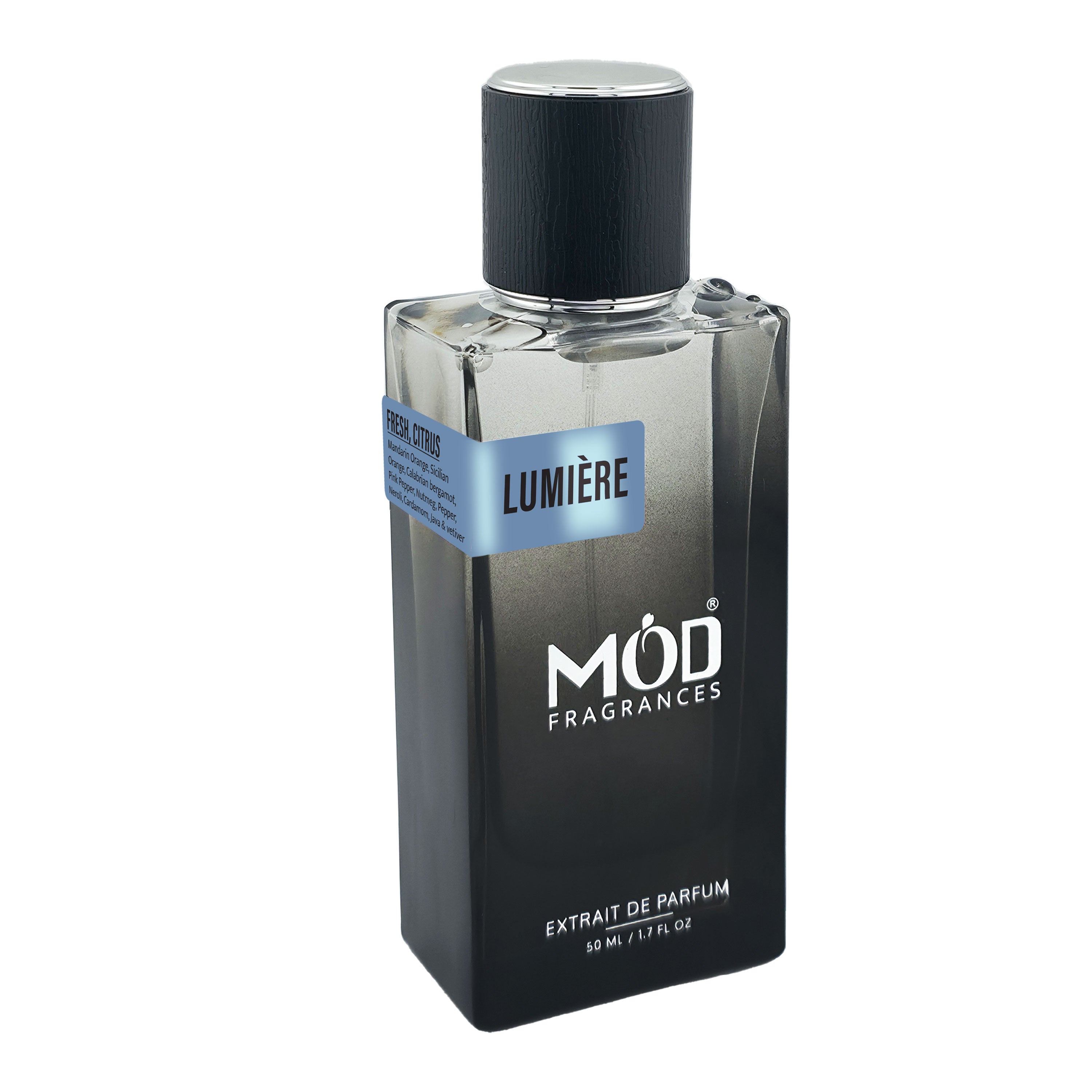 Perfume bottle labeled 'Lumérie' by 'Mod Fragrances' on a white background