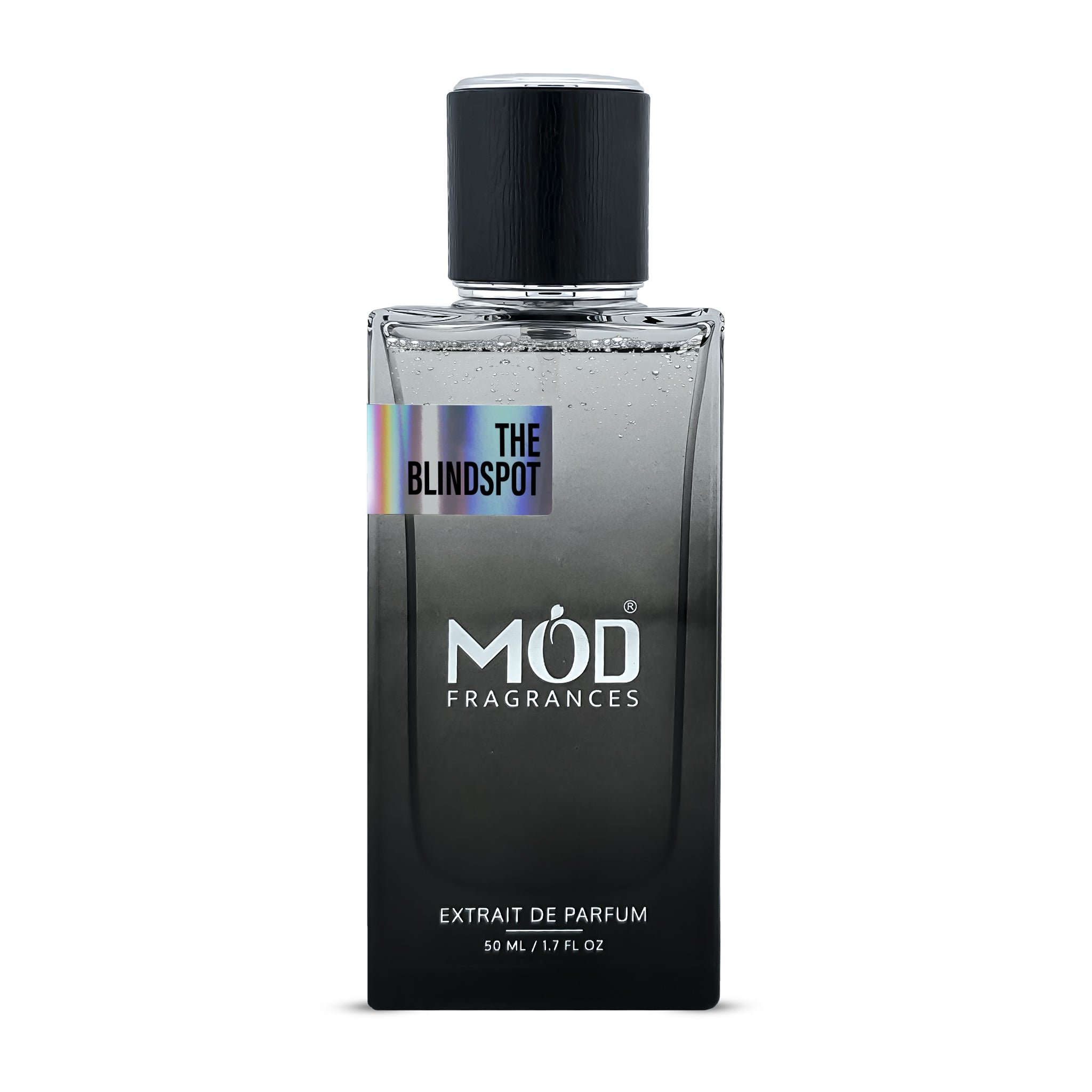Inspired by Mind Games Check Please Perfume Dupe Black perfume bottle labeled 'The Blindspot' by MOD Fragrances on a white background