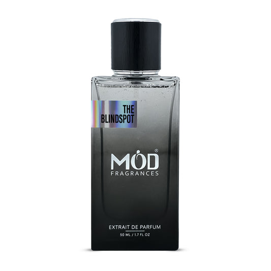 Inspired by Mind Games Check Please Perfume Dupe Black perfume bottle labeled 'The Blindspot' by MOD Fragrances on a white background