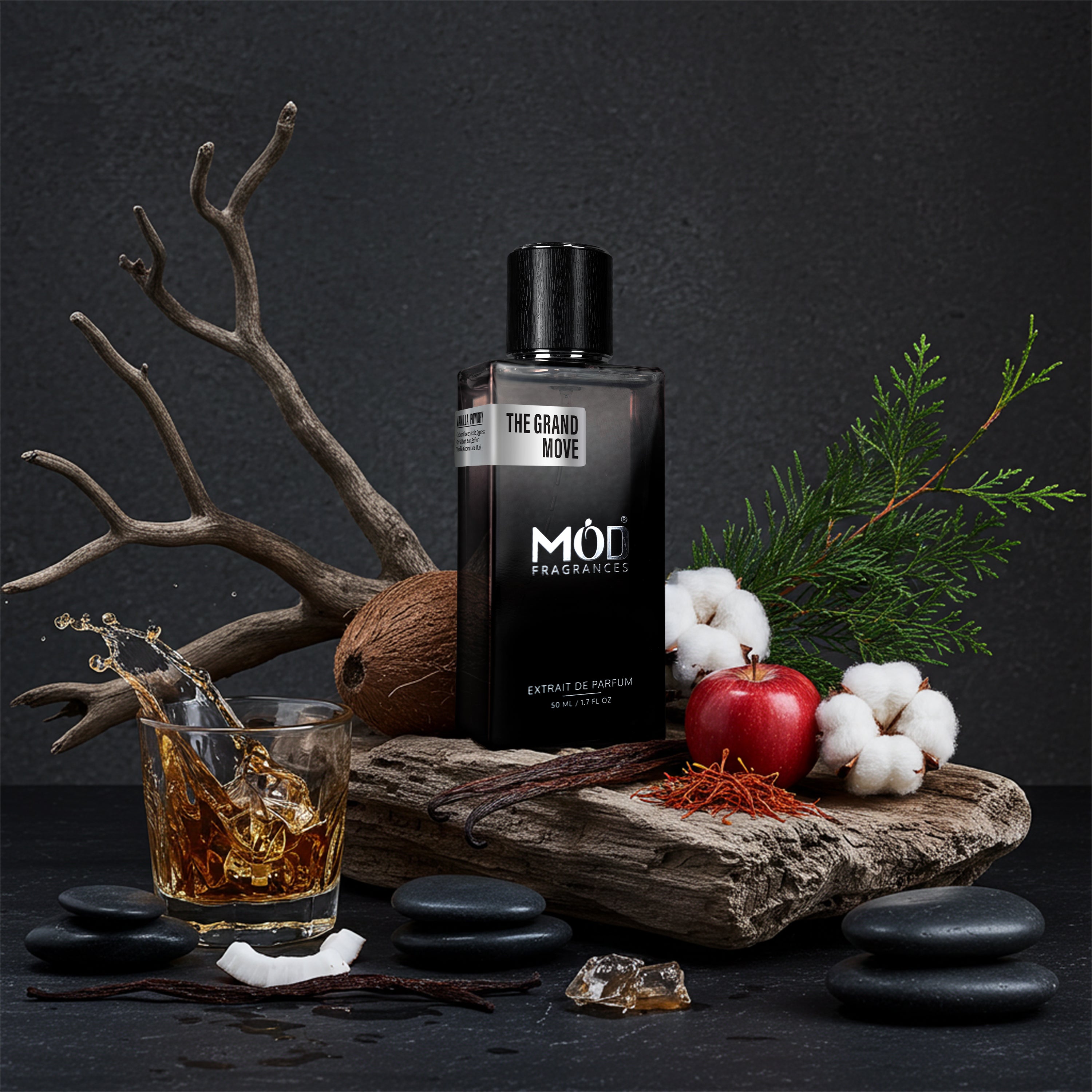 Inspired by Mind Games Queening - Black Perfume Bottle labeled The Grand Move by Mod Fragrances