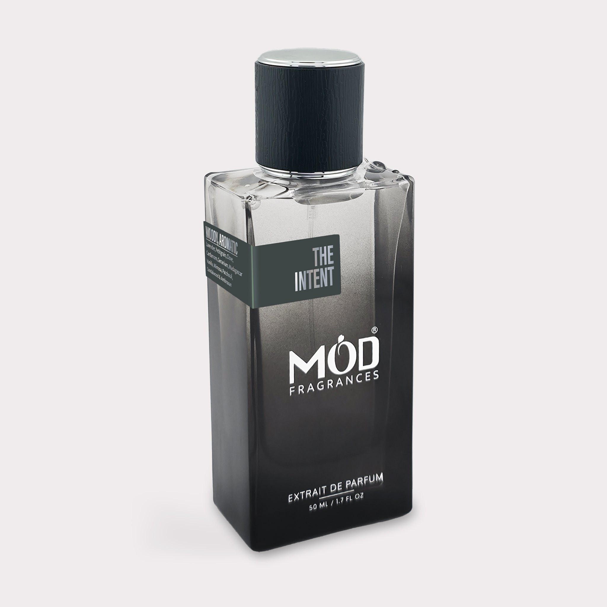 Mod Fragrances Intent Perfume bottle angles.