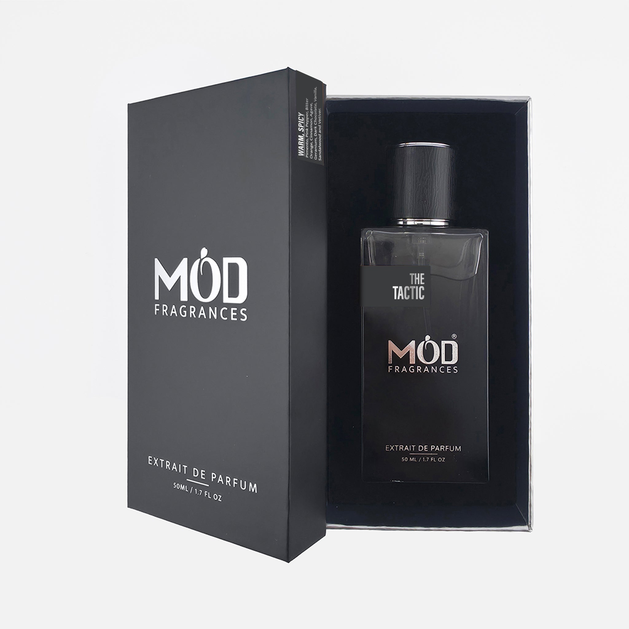 MOD Fragrances perfume bottle and packaging on a white background