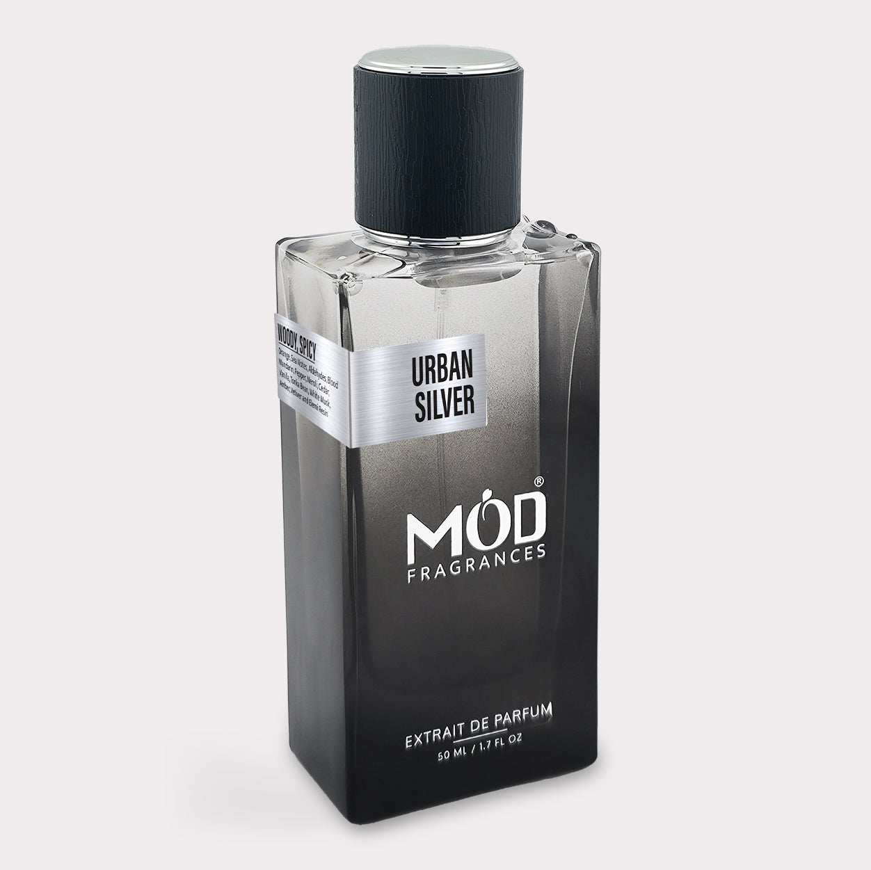 Inspired by Allure Homme Sport Perfume bottle labeled 'Urban Silver' by 'MOD Fragrances' on a light gray background