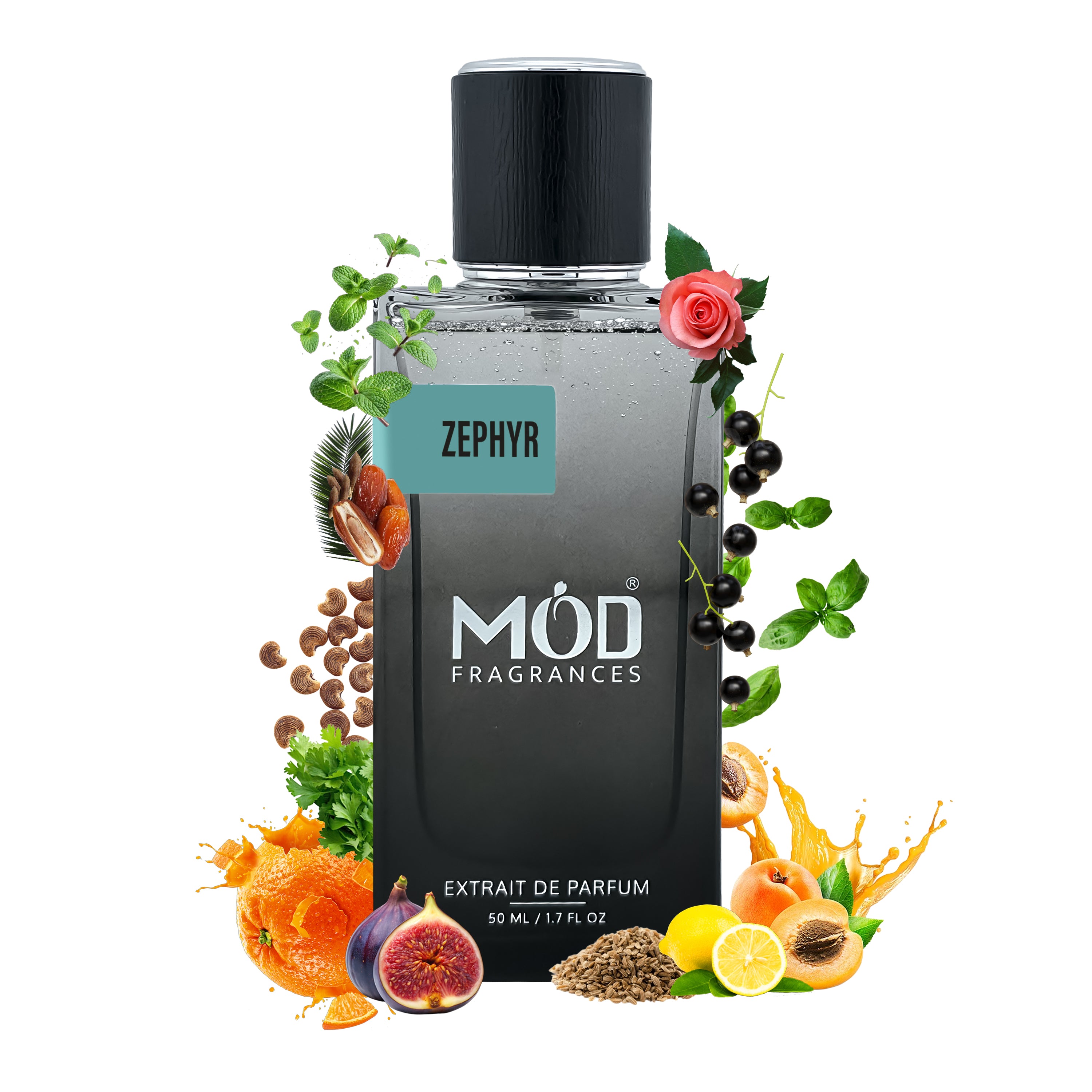 Inspired by Pacific Chill Perfume Dupe  Zephyr MOD Fragrances bottle with floral and fruit elements on a white background