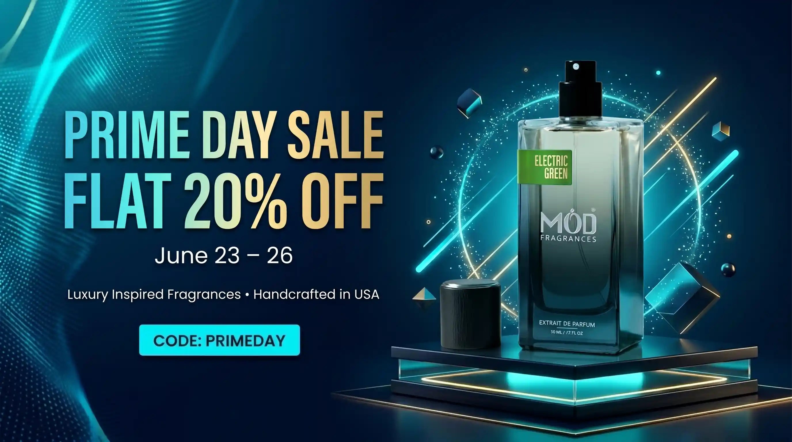 Designer inspired perfume dupe Advertisement for a perfume bottle with Prime Day sale text on a dark background